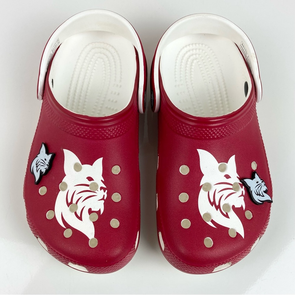 Crocs Women’s Bates College Maine Red & White Clogs Shoes Size 5.0 Custom